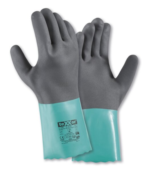 teXXor® Chemikalienschutz-Handschuhe NITRIL blaugrün/grau